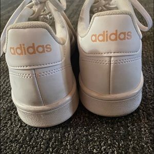 Adidas white with pink letters